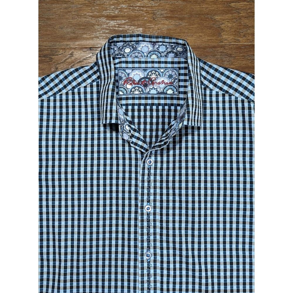 Robert Graham Shirt Adult Large Blue Check Long‎ Sleeve Button Up Flip Cuff Men